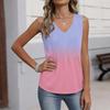Women's Fashionable Sleeveless Vest With Pleats, V-neck, Tie- Gradient Color, Loose Fit, Flowy Summer Top