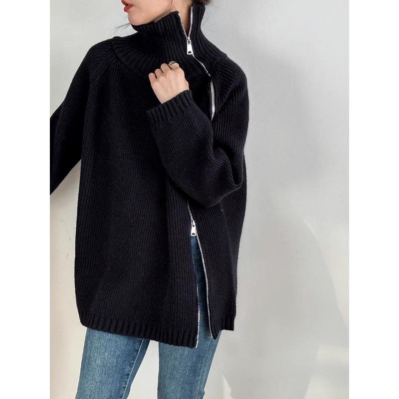 DIMANAF 2025 Autumn Women Zipper Sweaters Lady Pullover Tops Female Turtleneck Knitted Basic Solid Tees Red Sweaters