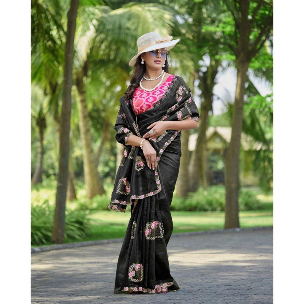 Beautiful Floral Embroidery all Over The Saree