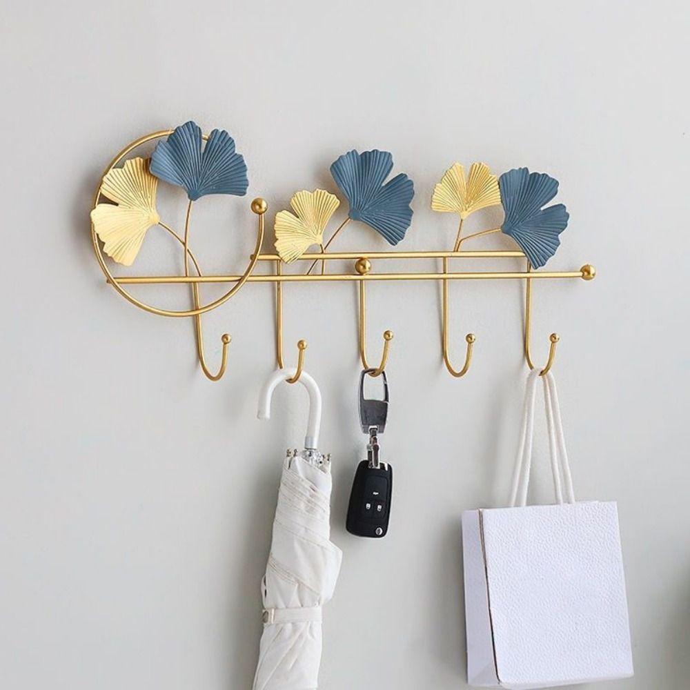 Ginkgo Leaf Shape Wear-resistant Wall Mounted Key Holder Metal Stoarge Hanger Door Hook Coat Hanger