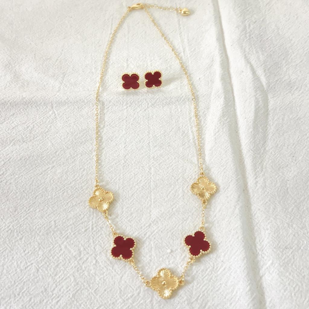 2PCS Four Leaf Clover Titanium Steel Bracelet Earnail Set Double Sided OL Beimu Fashion New Style Versatile Style