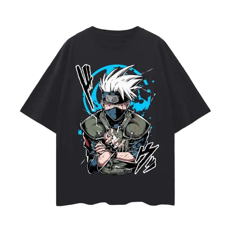 Bawełniana Oficjalnie Autoryzowana przez Bandai Gorący Hit Anime _Naruto_ Kakashi Klasyczny Nadruk Hokuriku Wygodna Codzienna Koszulka z Krótkim Rękawem