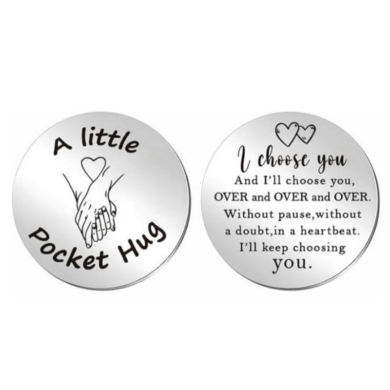 Decision Coin Pocket Hug - Long Distance Relationship Keepsake, Inspirational Gift for Couples, Stainless Steel