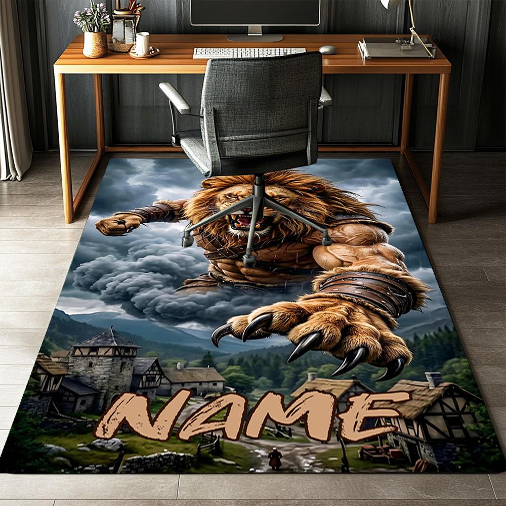 Custom Name Lion Printed Carpet,Rug for Office Chair Living Room Bedroom Kitchen Room Decor Gifts.