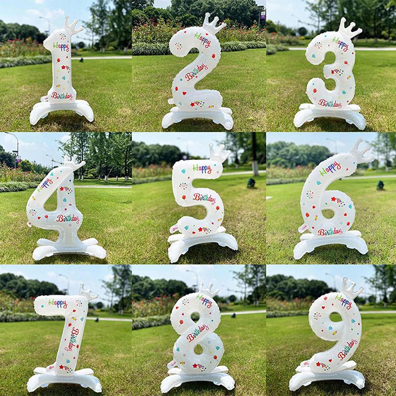32 Inch Crown Decoration Style Aluminum Film Digital Balloon Number Balloon Standing IBalloon Children Birthday Party White