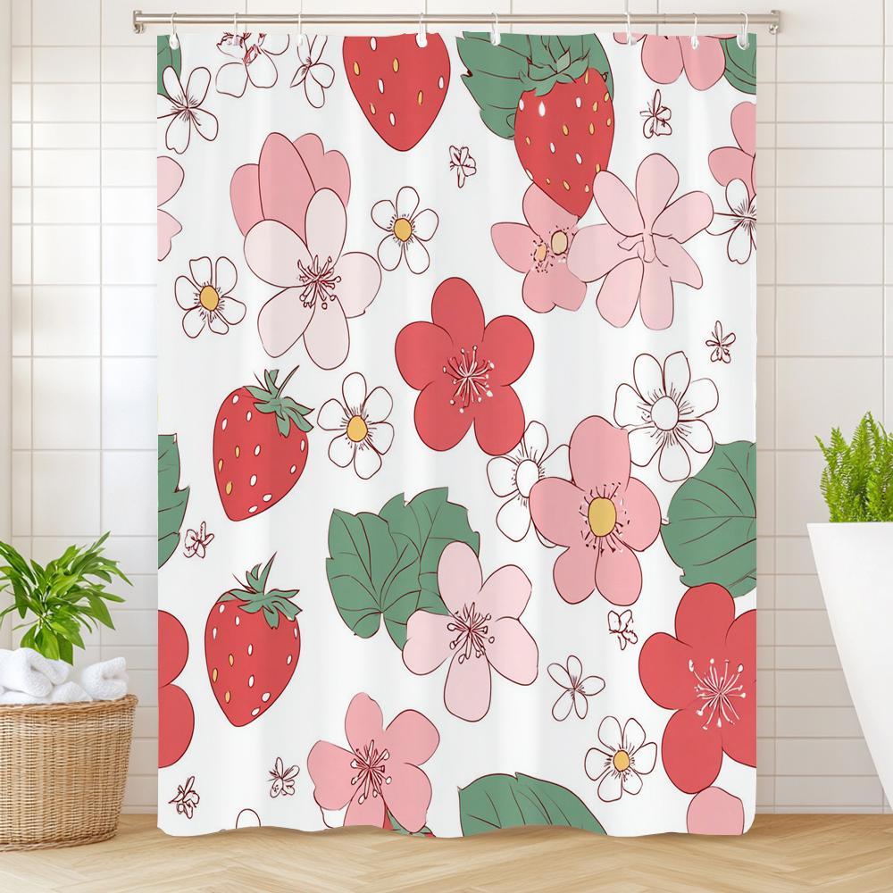 

Small Fresh Fruit Strawberries Printed Shower Curtain Bathroom Curtain,Hanging Curtain With 12 Hooks Decoration Machine Washable 90x180cm-35x70in