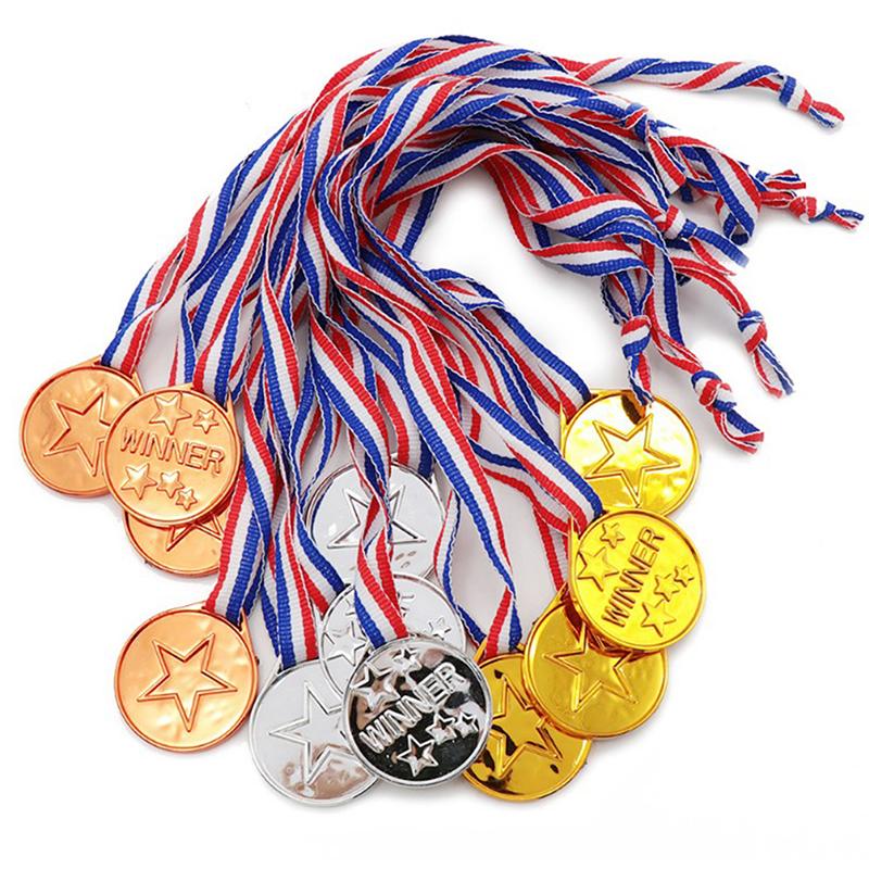 Children Gold Plastic Winners Medals Sports Day Party Bag Prize Awards Toys