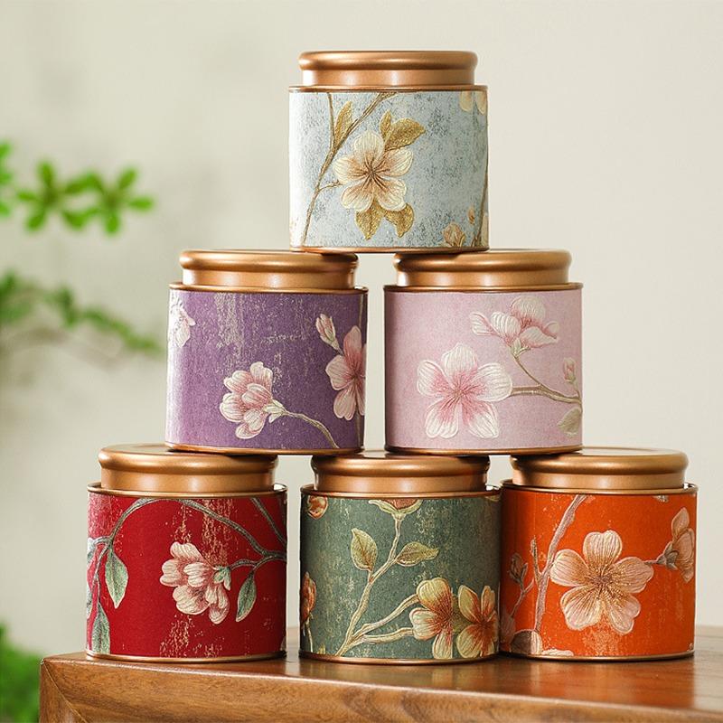 Flower Pattern Empty Tea Tin Can Household Green Black Tea Sealed Jar Spice Jars Small Packaging Gift Box Tinplate Storage Can