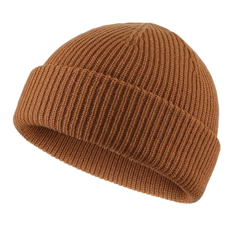 

[Connectyle] men s knit hat Shallow border knit cap ladies Plain color watch cap knit beanie camel