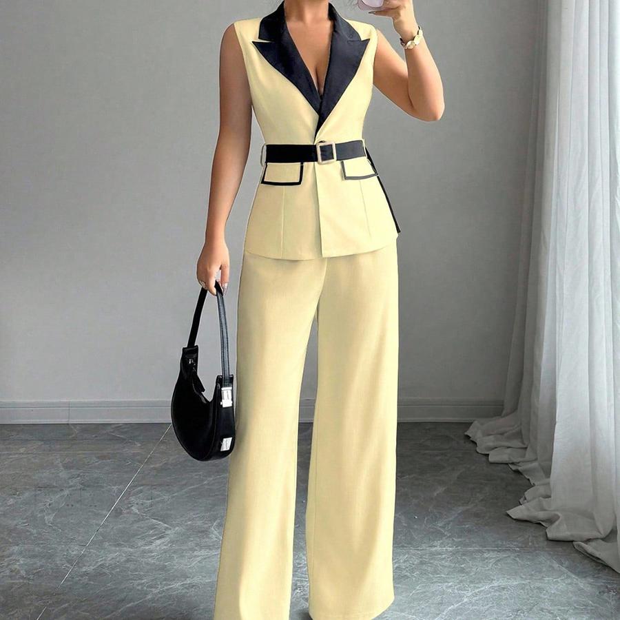 Autumn Chic Elegant Camisole High-Rise Straight Leg Pants Women's Set Women's Suit Vest Set