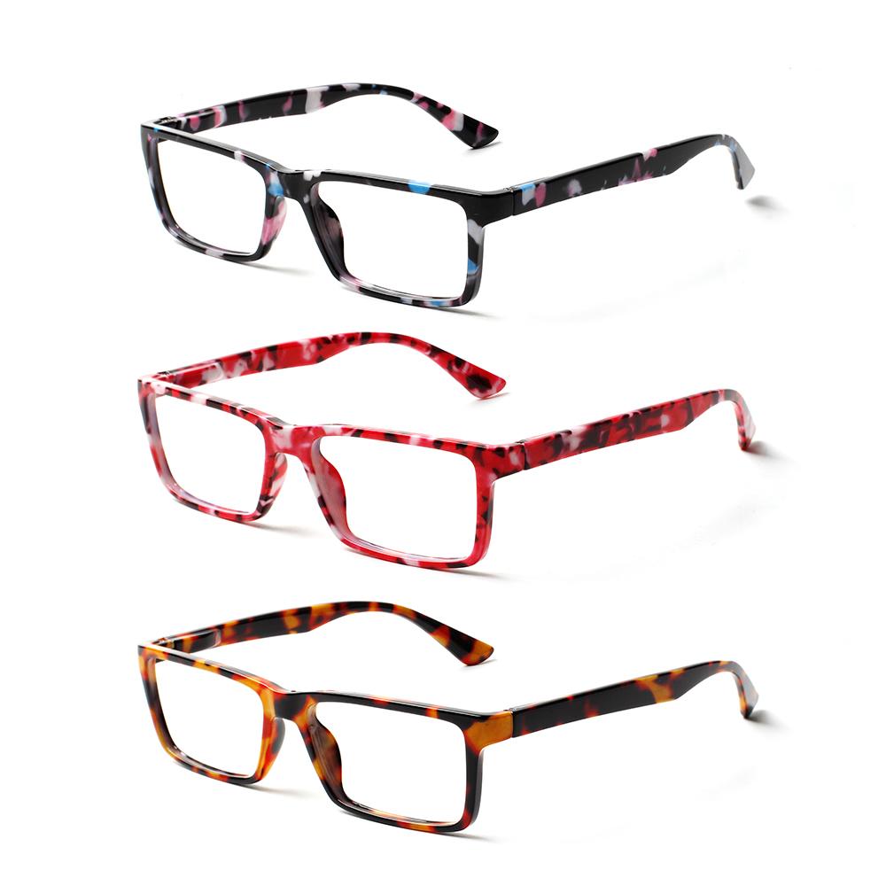 Turezing 3 Pack Reading Glasses For Women Man Rectangular Print Flower Frame Spring Hinge Reader Eyewear