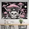 2D Gothic Skull & Pink Mushroom Tapestry Dark Aesthetic Room Background