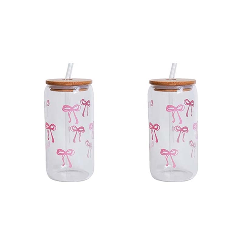 

24oz Glass Tumbler with Handle Straw and Lid Reusable Office Coffee Mug Begonia Floral Cold Iced Drinks Large Capacity Water Cup 450ml