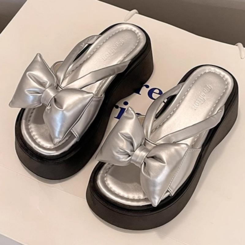 Fashion Women's Fashion Platform Sandals Summer New Round Head Open Toe Butterfly Knot Anti-slip Wear-resistant Wedge Slippers