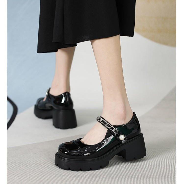 

Туфли Мэри Джейн на толстой подошве Xiaoxiangfeng, кожаные туфли jk small, весна и осень 2025, новые однотонные туфли на толстом каблуке с пряжкой в тон 40