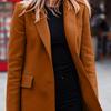 Women Jacket Solid Color Turn-down Collar Single-breasted Long Autumn Blazer for Work