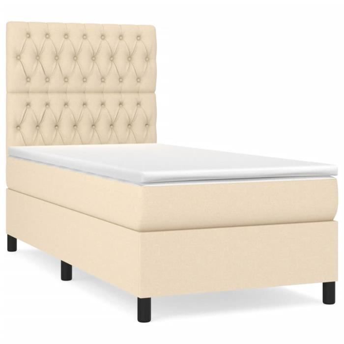 VidaXL Lit à sommier tapissier avec matelas Crème 90x200 cm Tissu - Modèle 3141990