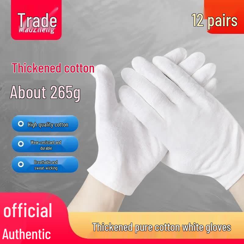 Pure Cotton White Etiquette Gloves (12 Pairs) One Size