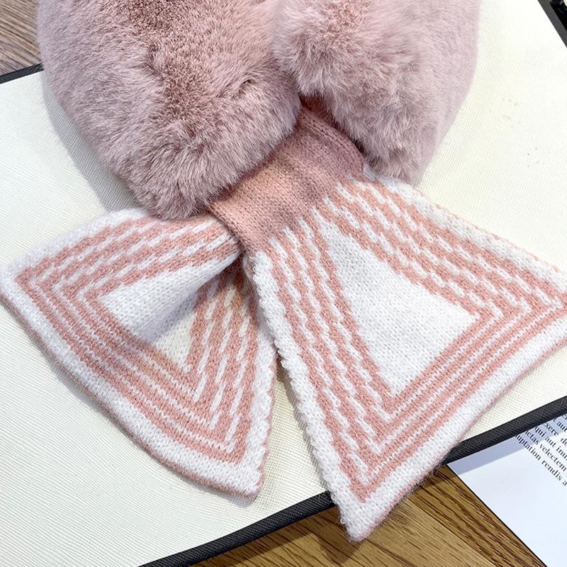 Autumn and Winter New Imitation Rabbit Plush Scarf Fashionable and Warm Simple and Versatile Cross Striped Knitted Plush Neck Protection Scarf