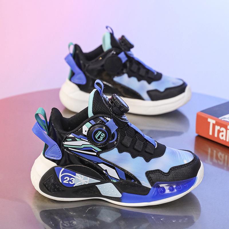 Breathable mesh children's basketball shoes boys 2025 summer new non-slip rotating button sports shoes primary school shoes