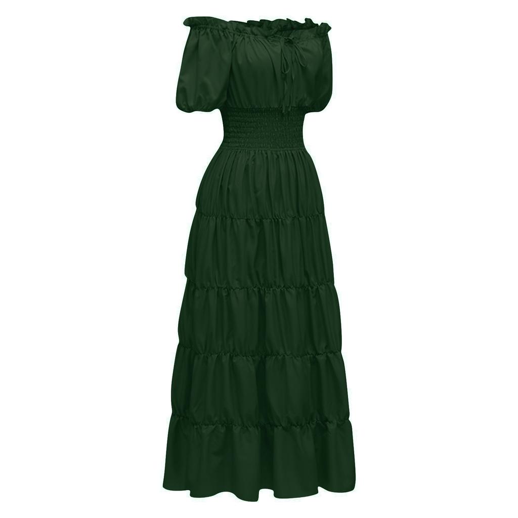 Dress For Women Stage Costume Halloween COS  Retro Solid Color Waistband Dress Party Evening Night Long Dress