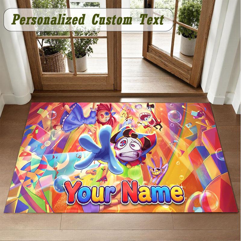 Crystal Velvet Square Rug Custom NameThe Amazing Digital Circus Pattern Non Slip Home Floor Decor Rug