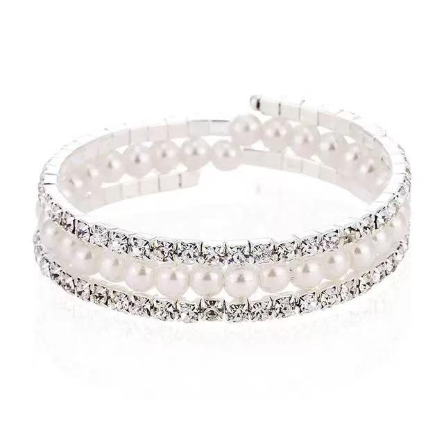Korean Style Multi-Layer Pearl & Rhinestone Bracelet for Women – Elegant, Shiny, and Versatile Hand Jewelry