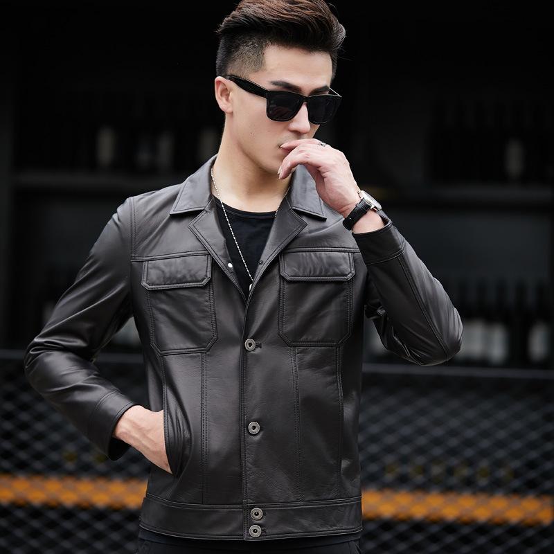 

Чистая кожа, красивая тонкая куртка из коровьей кожи первого слоя, мужская куртка из натуральной кожи, корейский стиль, кожаная куртка для мотоциклистов, новый стиль 4XL