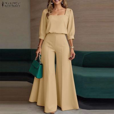 Women 3/4 Sleeve Blouse and Bell Pants Casual Two Piece Suit Sets