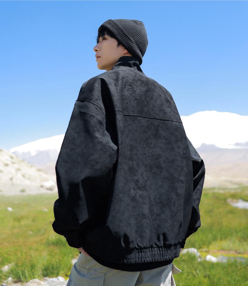 Men's Suede Jacket with Fleece, Thickened Stand-Up Collar - Trendy Warm Autumn/Winter Casual Jacket for Young Men