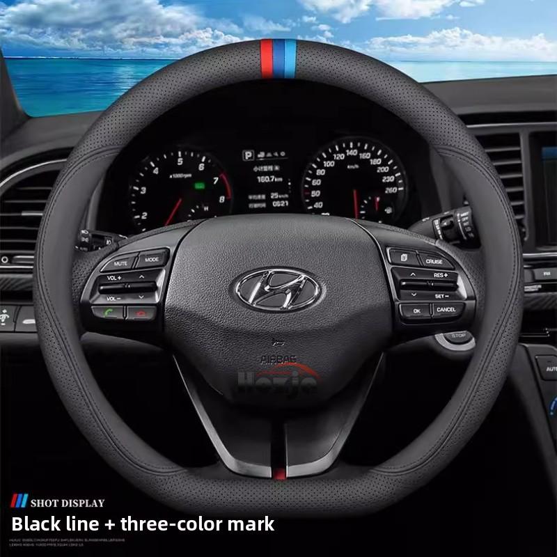 Leather Car Steering Wheel Cover for Hyundai I30 Ioniq I20 I10 I40 Staria Ter Tucson Accent I30n IX35 Kona Creta Accessories