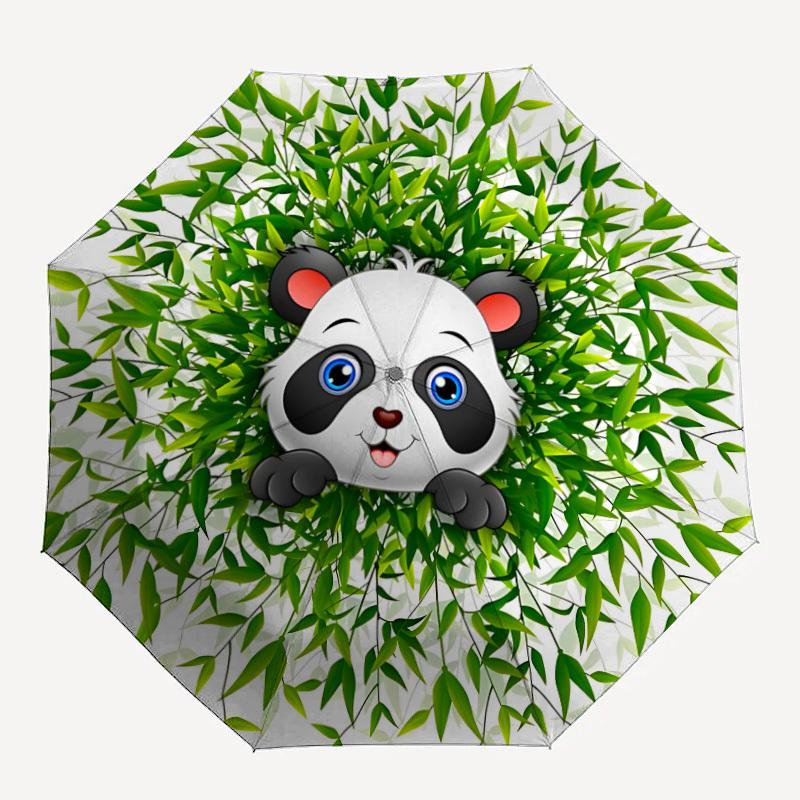 

1pc Panda Bamboo Automatic Open/Close Umbrella Compact Folding Umbrella, All-Season Portable Umbrella for Women/Men163
