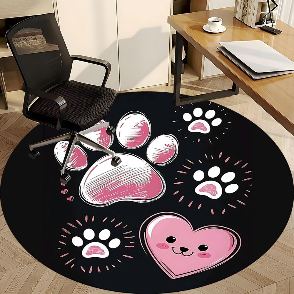 1PC Paw Prints Heart Office Round Area Rug, Indoor Mat Suitable ForOffice, Under Office Chairs Bedroom Living Room Home Decor, Room Deco F165