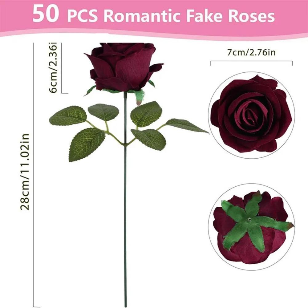 Artificial Flowers Velvet Roses 50 PCS Real Look Roses Bouquet Flowers for DIY Wedding Party Baby Shower Home Decoration
