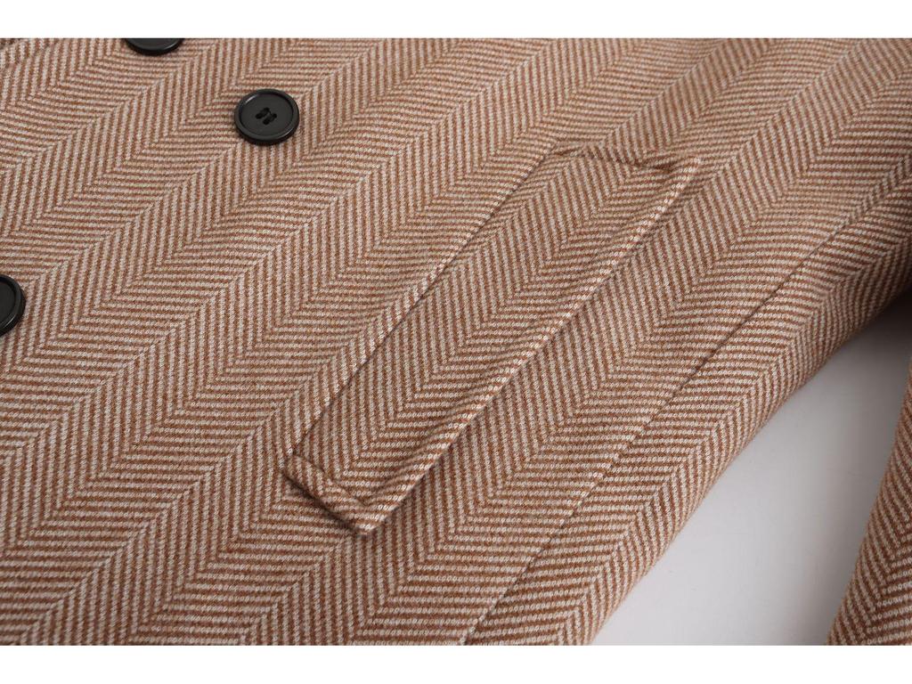 Men's Mid-Length Plaid Wool Coat - Double-Breasted, Cotton-Padded Jacket