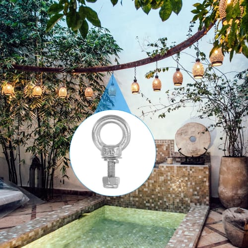 PATIKIL M3 Eye Bolts, 9mm Thread Length, 304 Stainless Steel, External Threads, Hex Nuts, Gaskets, and Flat Washers, for Hanging Chains and Wire Ropes