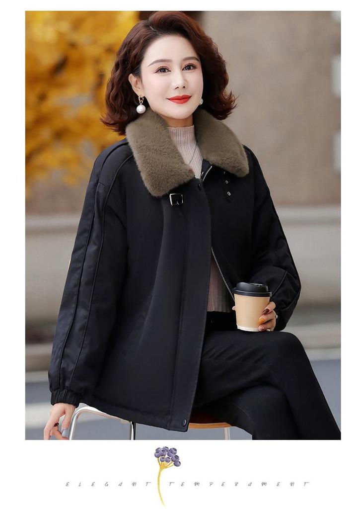 Stylish Velvet-Lined Winter Parka for Middle-Aged and Elderly Women - Warm, Thickened, Cotton Lapel Jacket