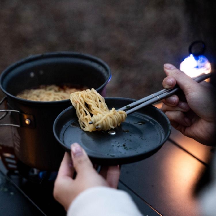 Foldable Titaniums Chopsticks With Front Grooves Nonslip Small Storage Folding Spoon Fork for Camping Activity