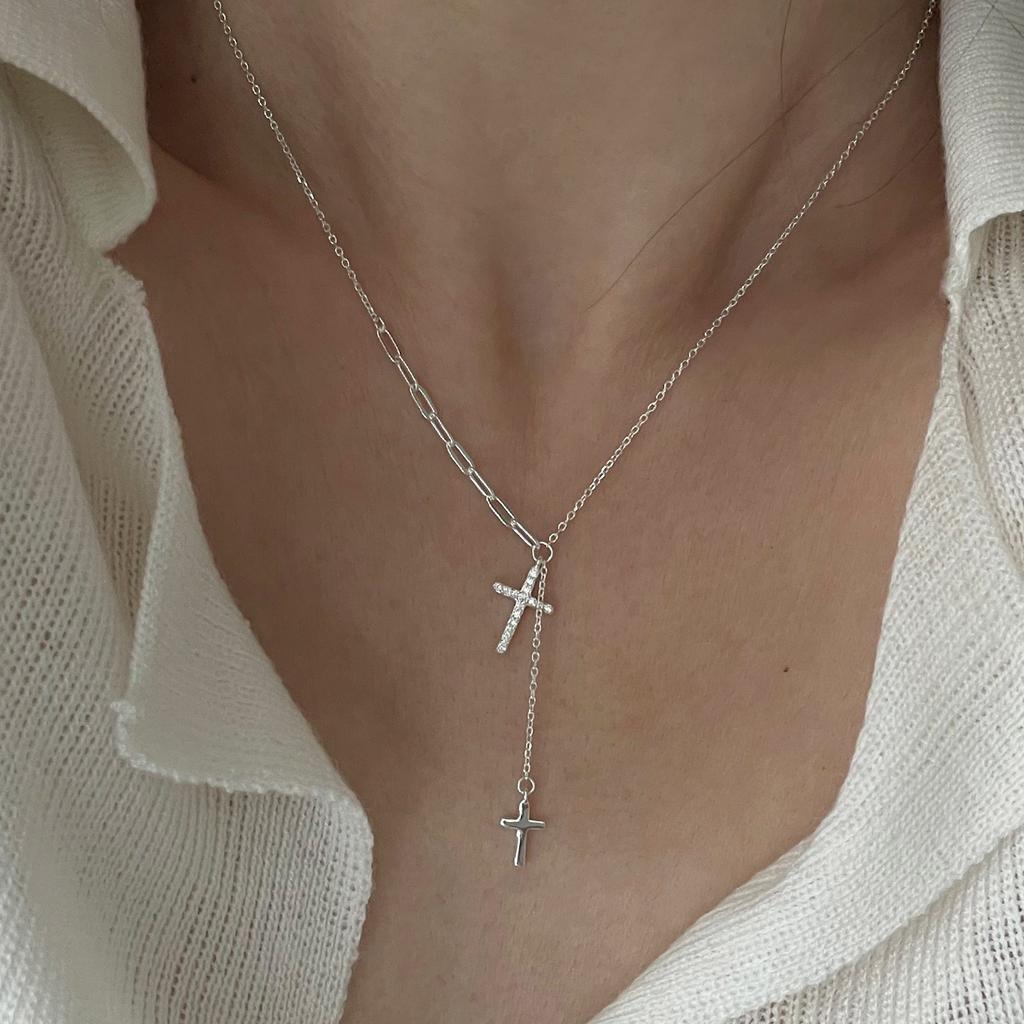S925 Sterling Silver Necklaces For Women Simple Fashion Minimalist Cross Shape Necklaces Birthday Gift
