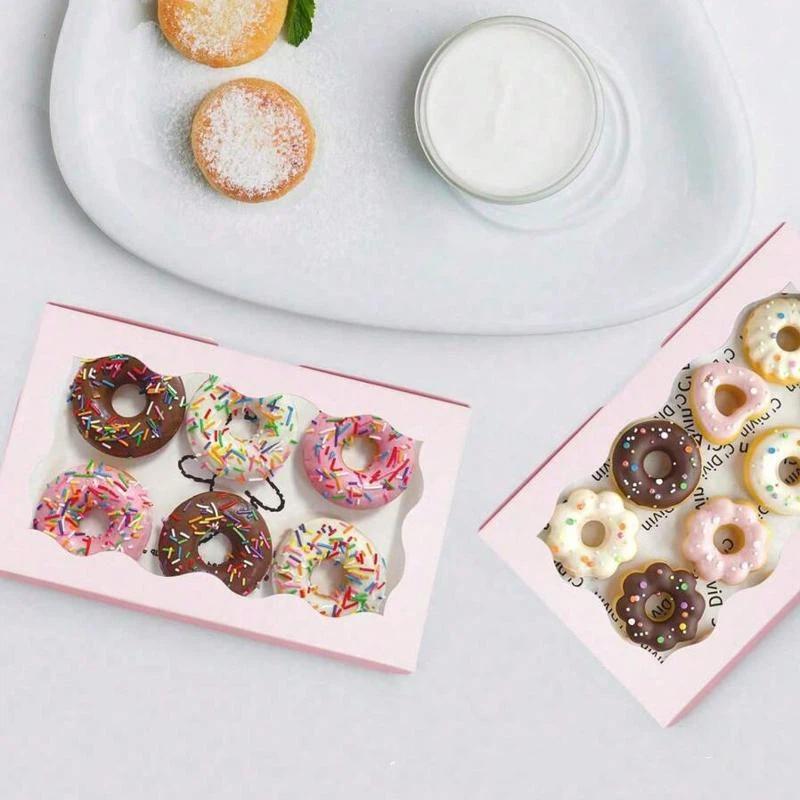 10Pcs Food Grade Kraft Paper Cake Boxes Rectangle Clear Open Window for Candy Wedding Favor Jewelry Packaging Party Supplies