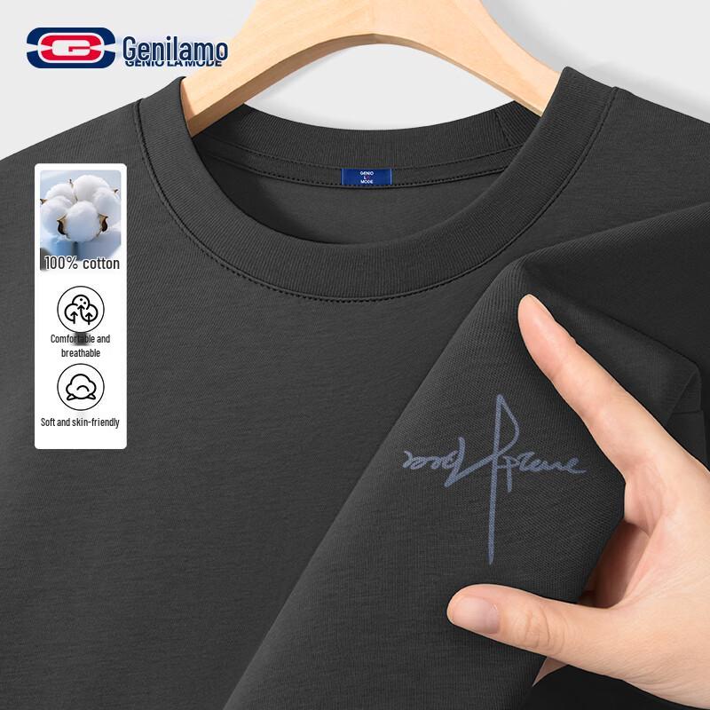 

GENIOLAMODE Men s Pure Cotton Long Sleeve T-Shirt with Free Nib Chest Badge M