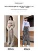 Women's Black and White Striped Terry Pants: High-Waist, Loose, Wide-Leg, Casual Fleece, Spring/Autumn 2025.