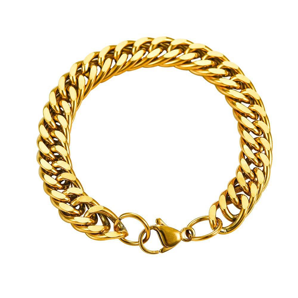 European & American Stainless Steel Cuban-Figaro Men's Bracelet Set - Gold Titanium