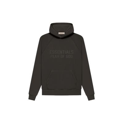 Fear of God Sudadera con Capucha de Forro Polar Essentials con Logo de Terciopelo Manga Larga Unisex Tops Madera Negro Apagado FOG-FW22-558