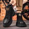 Men's Black High-Top Leather Motorcycle Boots - Waterproof, British Style, Perfect for Autumn Work Wear
