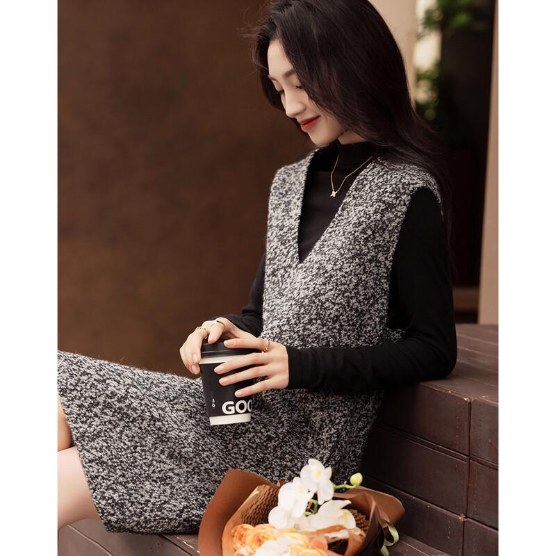 Demana Women's Deep V-Neck Lambswool Blend Boucle Sleeveless Dress