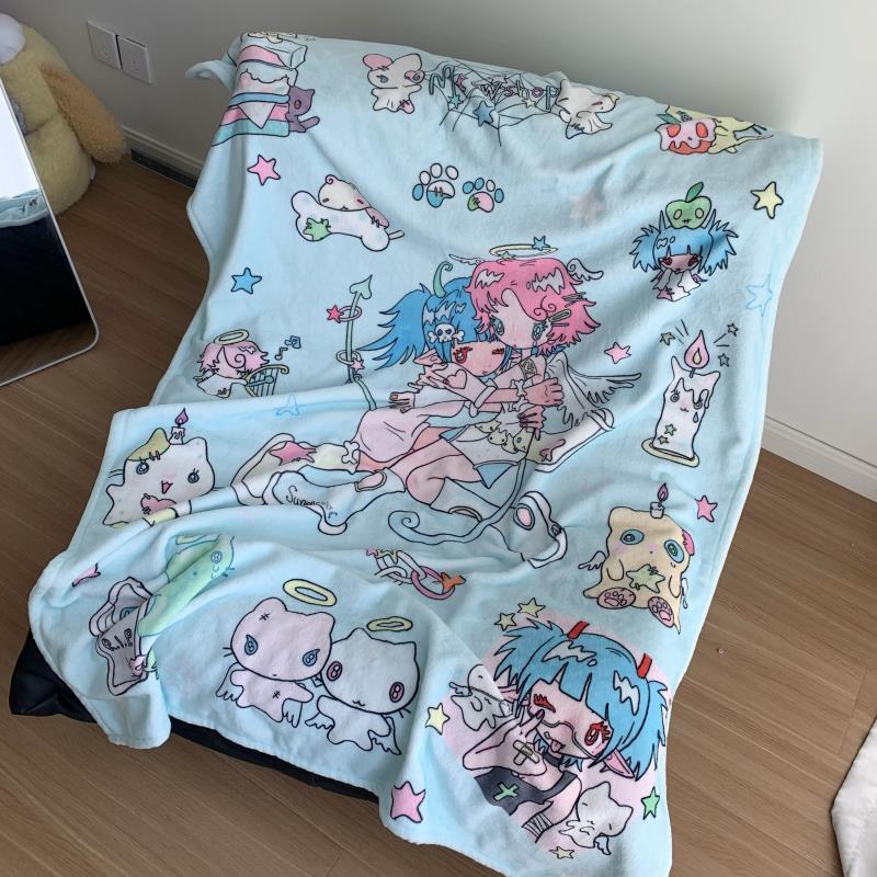Angel Devil Print Double-Sided Flannel Blanket Winter Thick Throw Blanket office lunch break air-conditioned blanket