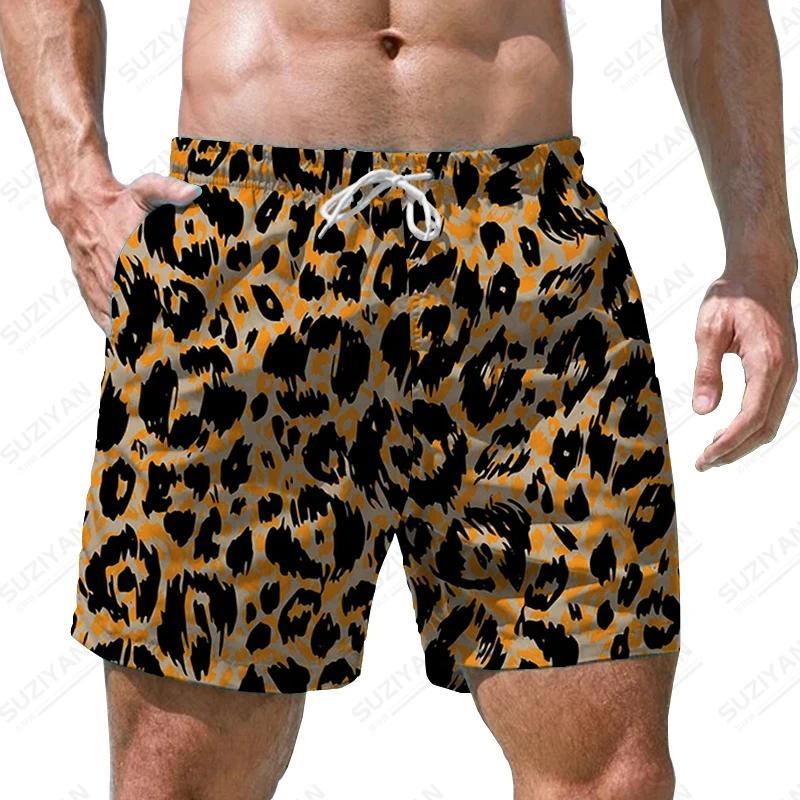 Herren Leopardenmuster Strandshorts 3D-Druck Lässige Partykleidung Badeshorts Harajuku Atmungsaktiver Badeanzug Homme Übergroße Kleidung