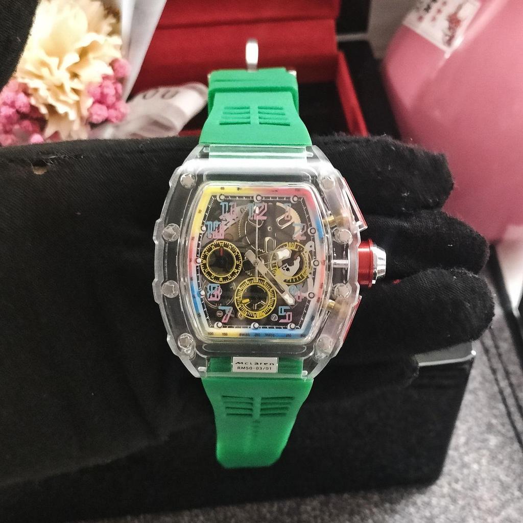 Colorful Transparent Multifunctional Chronograph Quartz Watch with Calendar and Tourbillon for Men and Women