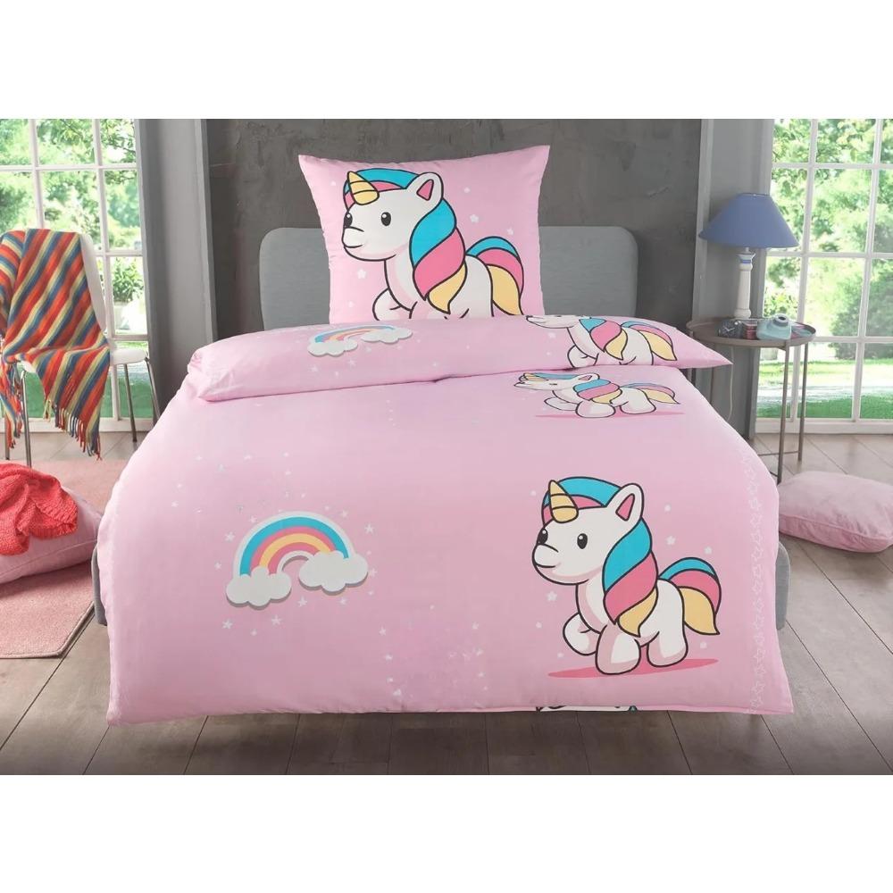 

Постельное белье с мультяшным мотивом единорога, Комплекты постельного белья из микрофибры, Детское постельное белье с милым для подростков взрослый 3 предмета на молнии 90x200cm